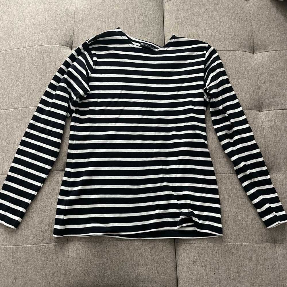 Hublot Black and White Striped Long Sleeve Tee